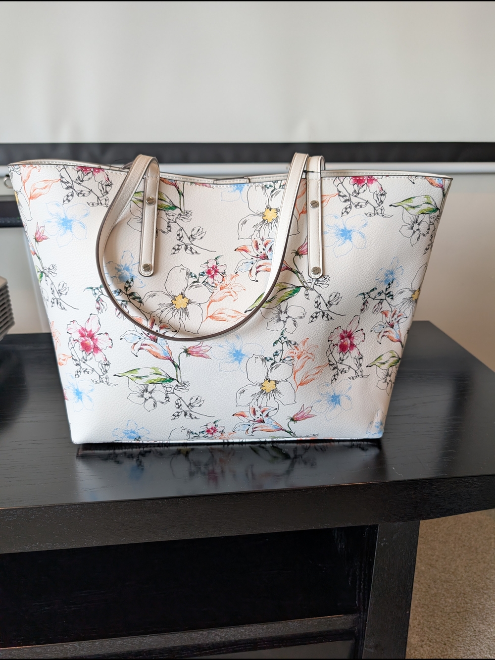INC International Concepts White Floral Tote with Multicolor Accents